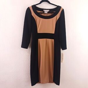 Maggy London 3/4 Sleeve Black and Tan Bodycon Sheath Dress size 6